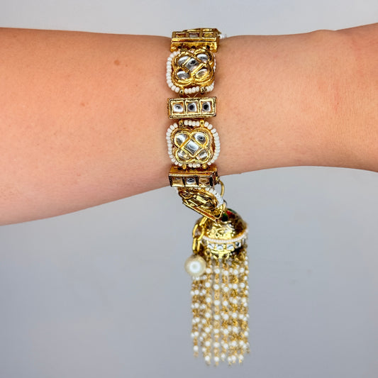 Gold Plated Pearl Tassel Openable Bracelet