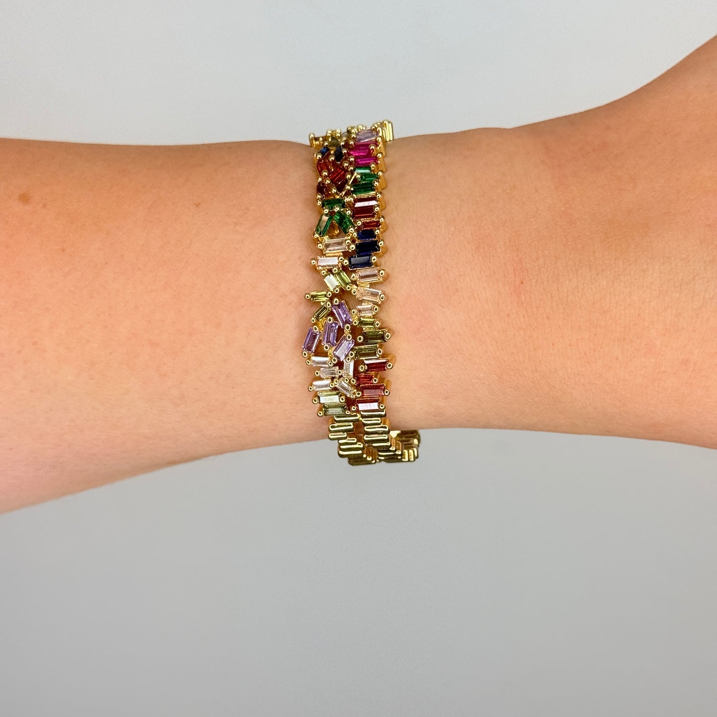 Gold Finish Multi Stone Studded Cuff Bangle