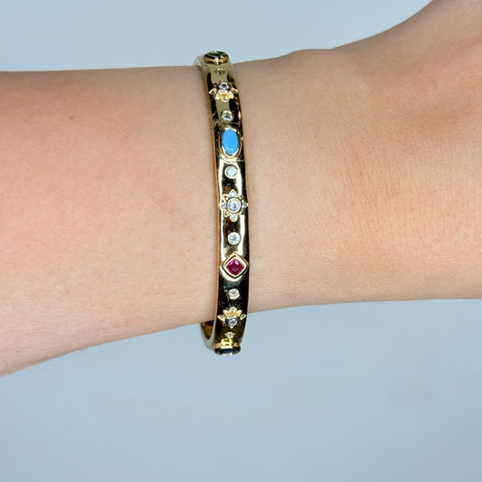 Gold Finish Multi Stone Studded Contemporary Bracelet