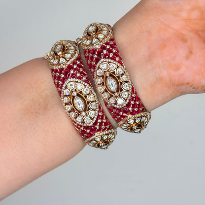 Gold Finish Enamelled Kundan Bangle Set of Two