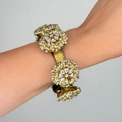 Kundan Pearl & Enamel Antique Bangle