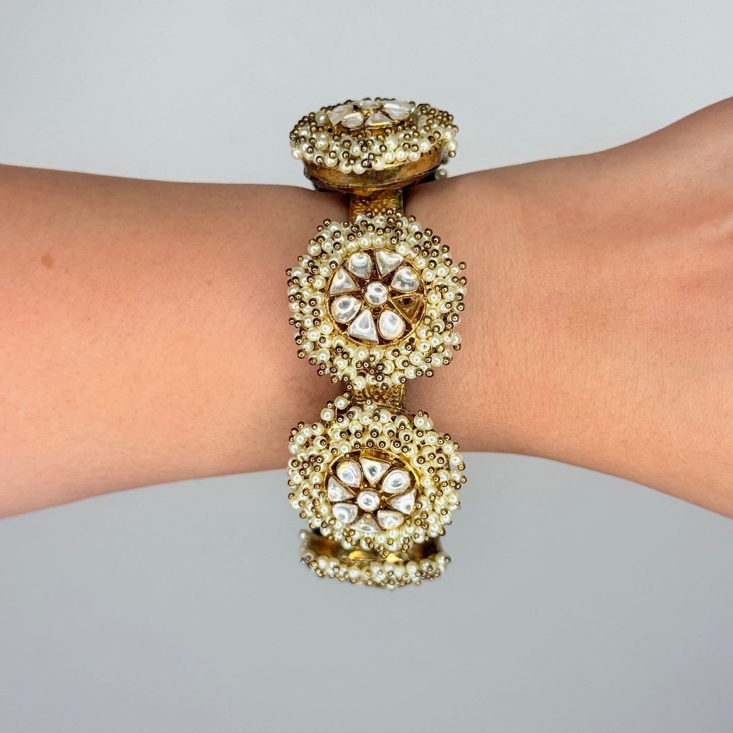 Kundan Pearl & Enamel Antique Bangle