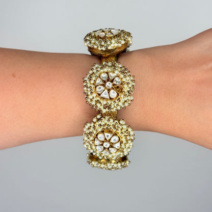 Kundan Pearl & Enamel Antique Bangle
