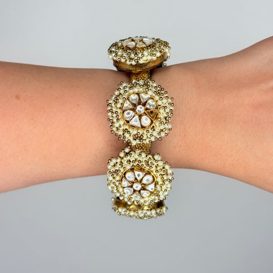 Kundan Pearl & Enamel Antique Bangle