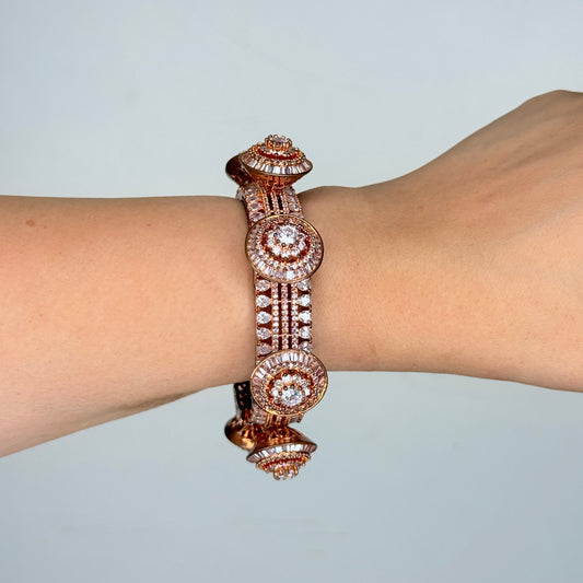 Rose Gold Floral Stone Bangle