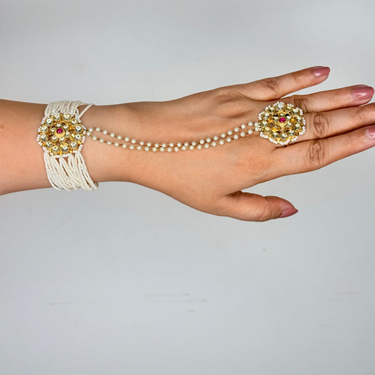 Pearl Accented Kundan Hand Harness