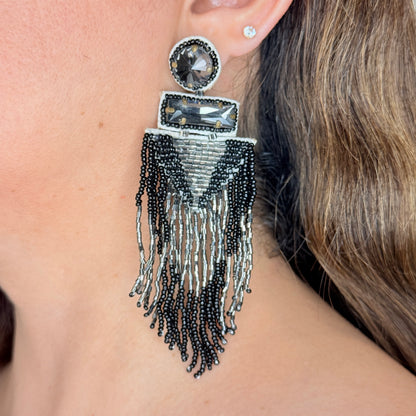 Black Beaded Tassel Boohoo Earrings