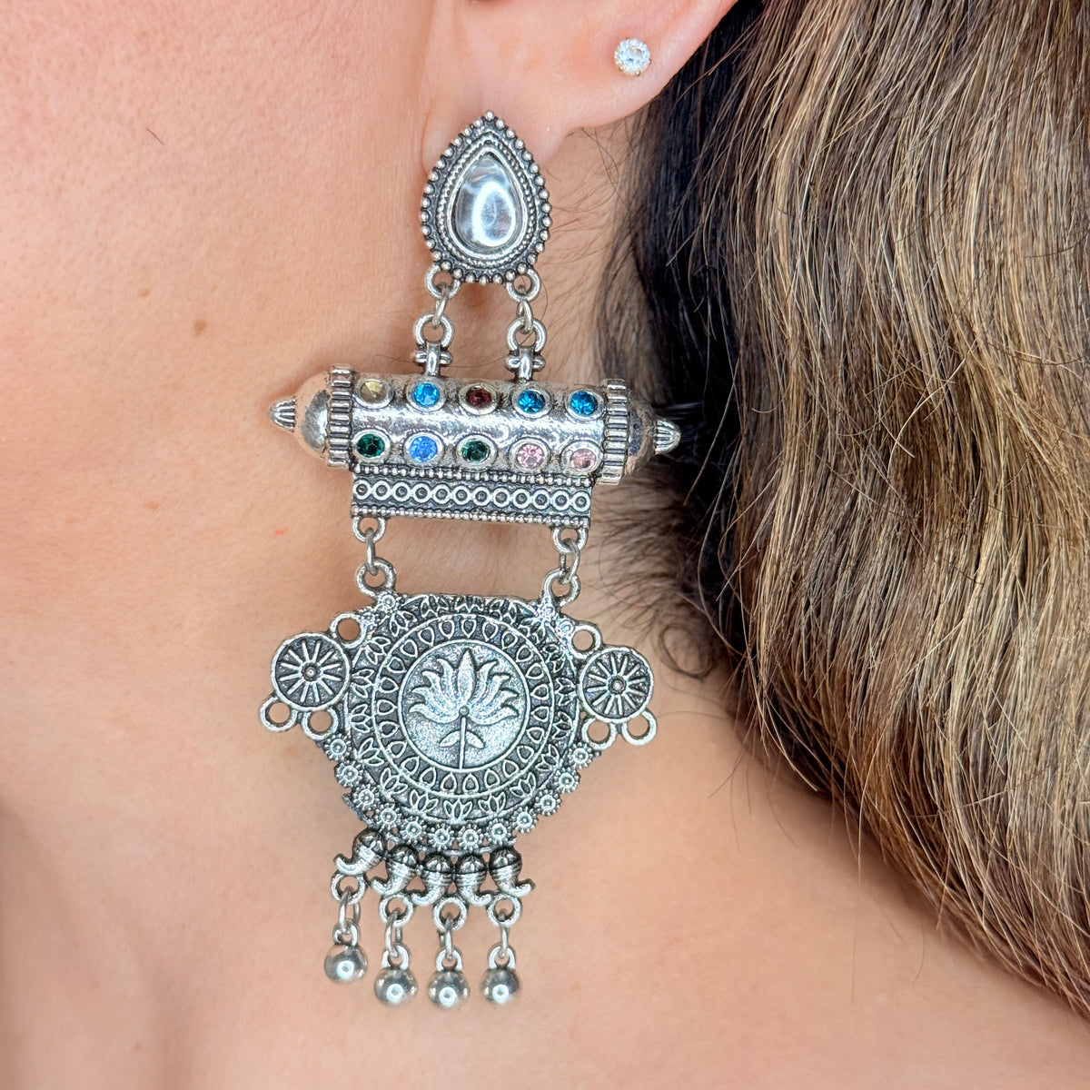 Oxidised Finish Studded Earrings