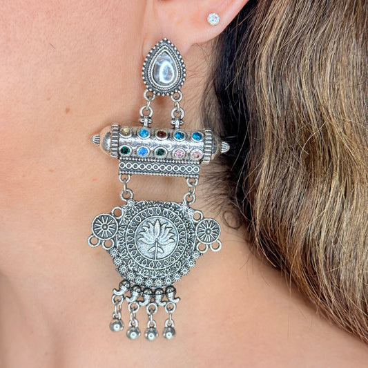 Oxidised Finish Studded Earrings