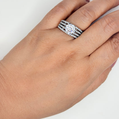 Zircon Solitaire Triple Band Ring