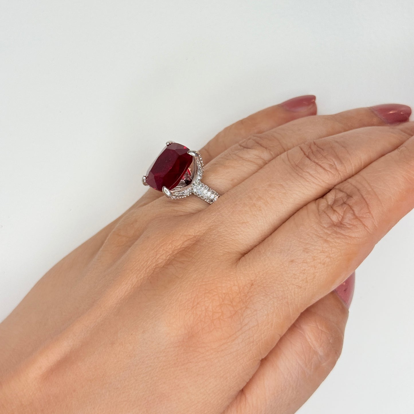 Red Cushion Stone Solitaire Ring