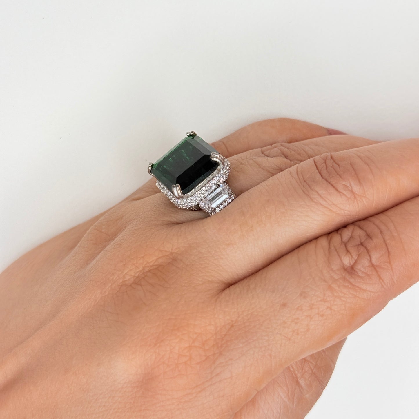 Green Crystal Solitaire Zircon Ring