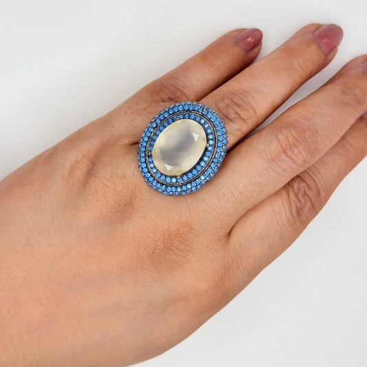 Zircon Double Halo Ring with Oval Center Stone