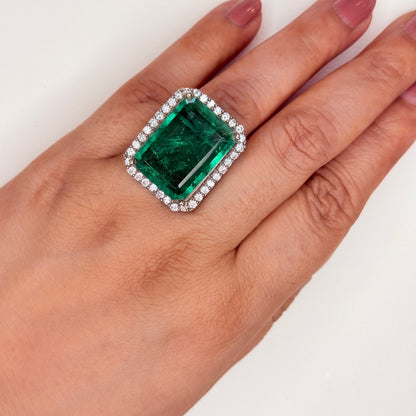 Green Doublet Crystal Halo Zircon Ring