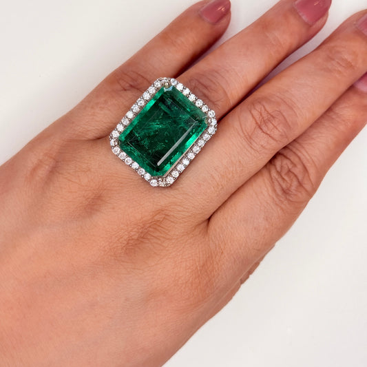 Green Doublet Crystal Halo Zircon Ring