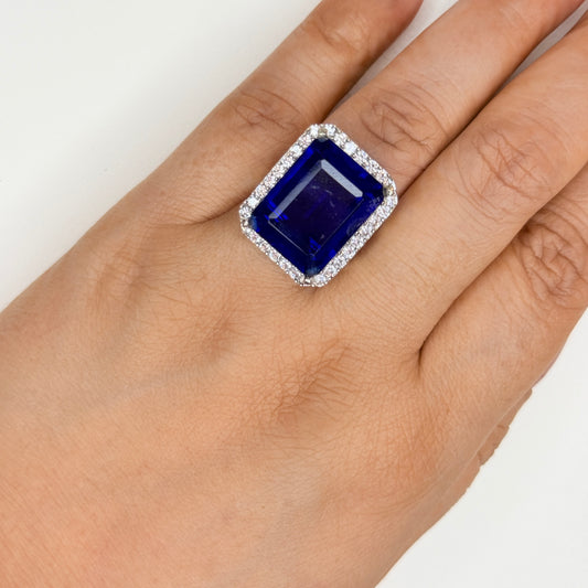 Blue Doublet Crystal Ring with Faux Diamond Accents