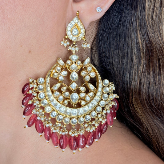 Long Kundan Chaandbaalis with Red Beads