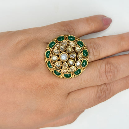 Kundan Green Stone Ring