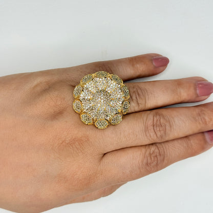 Gold Finish Studded Floral Cocktail Ring