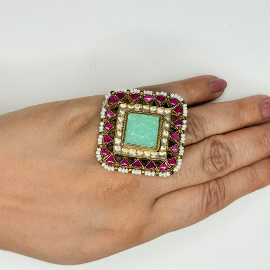 Pastel Carved Stone Ring