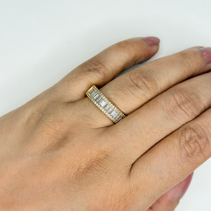 Gold Finish Zircon Studded Ring with Baguette Stones