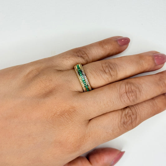 Gold Finish Zircon Studded Ring with Baguette Stones