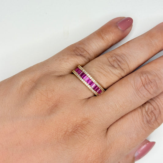 Gold Finish Zircon and Baguette Stone Ring