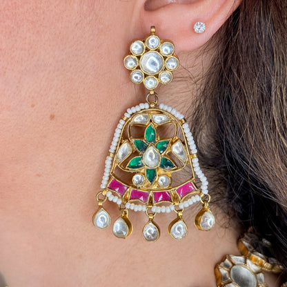 Multi-Stone Double Kundan Necklace Set with Maangtikka