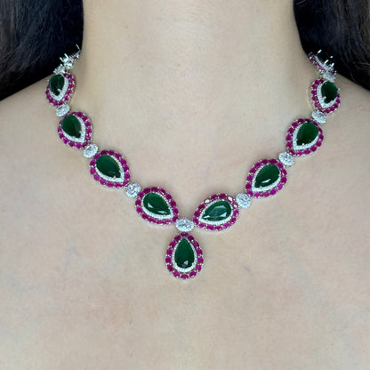 Emerald Ruby Teardrop Necklace Set