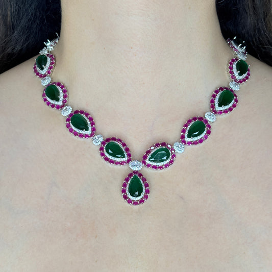 Emerald Ruby Teardrop Necklace Set