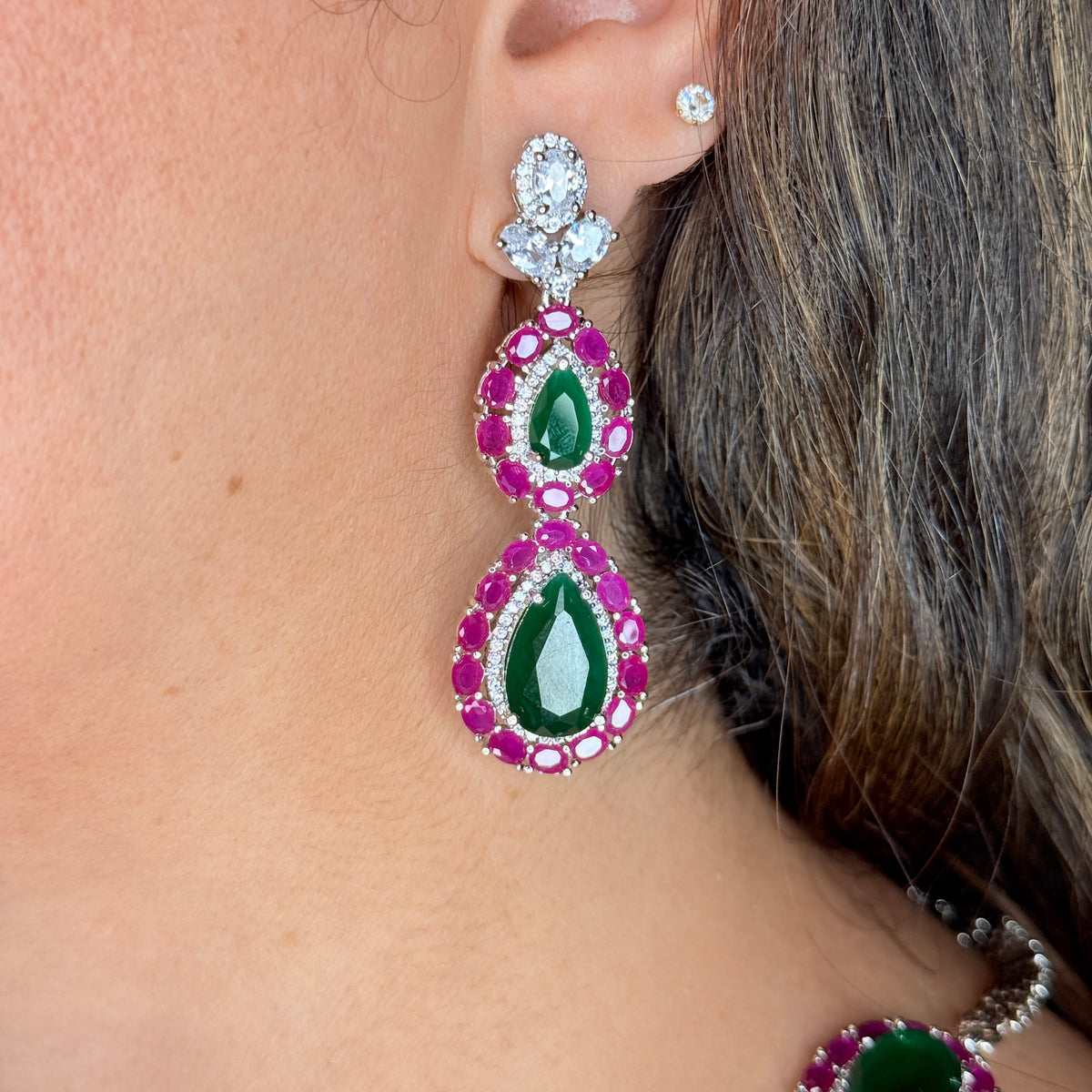 Emerald Ruby Teardrop Necklace Set