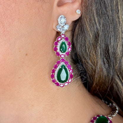Emerald Ruby Teardrop Necklace Set