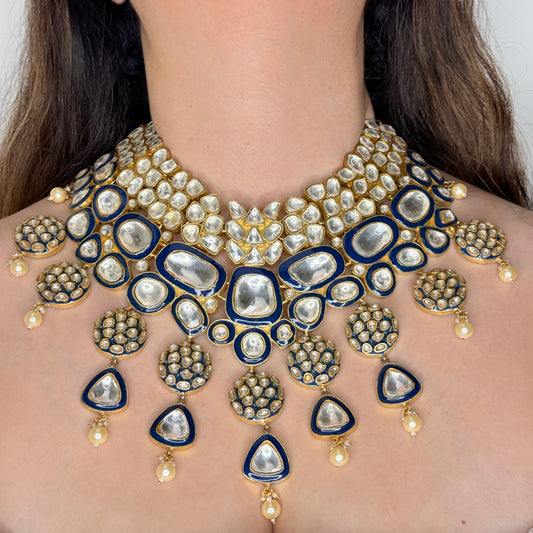 Blue Enamelled Ethnic Kundan Necklace Set