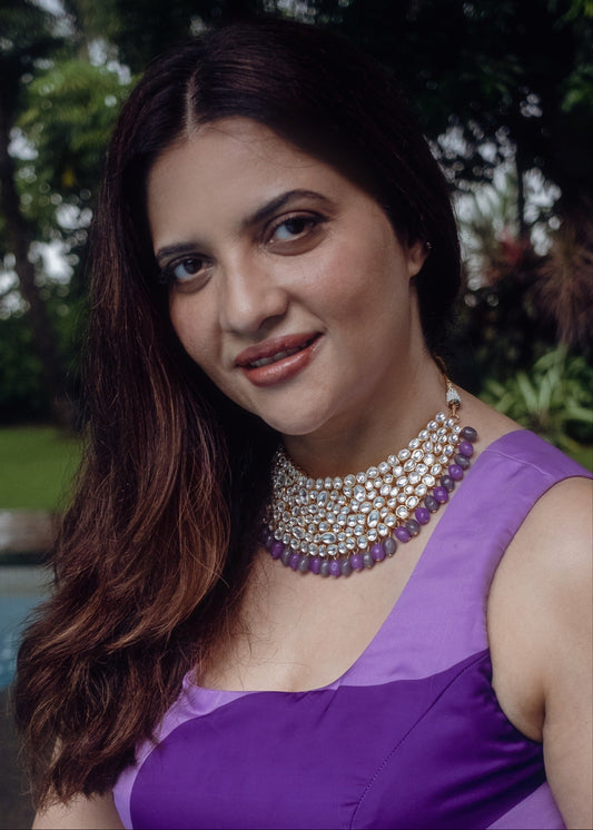 Purple Kundan Set
