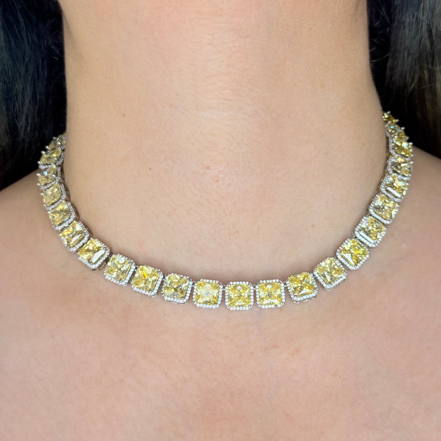Champagne Faux Diamond Tennis Necklace Set