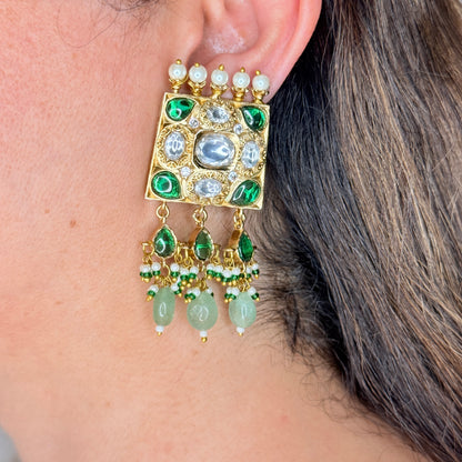 Emerald Green Kundan Polki Bridal Choker Set with Pearl & Jade Drops