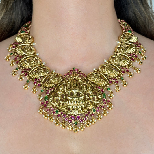 Temple Lakshmi Peacock Choker Necklace Set