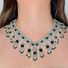 Zircon V Neck Choker with Earrings and Green Stones