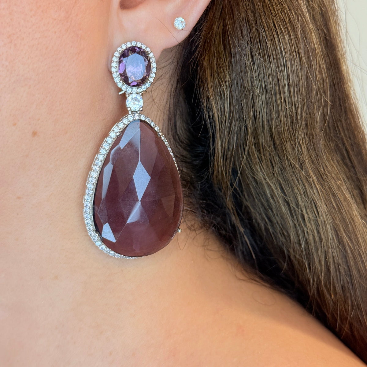 Clear Doublet Crystal Teardrop and Zircon Earrings