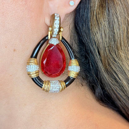 Enamelled Doublet And Zircon Earring