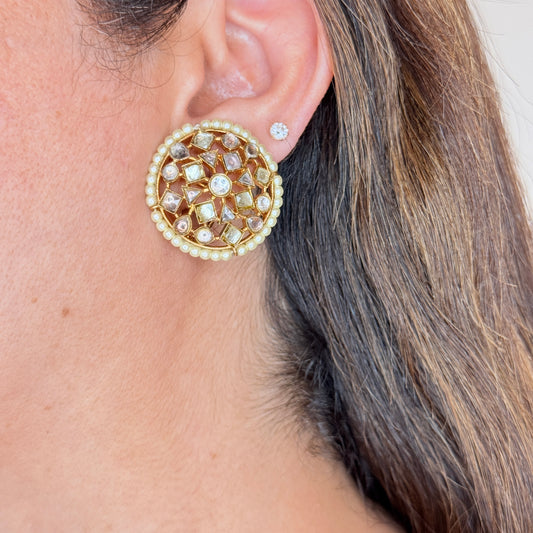 Pearl-Edged Kundan Studs