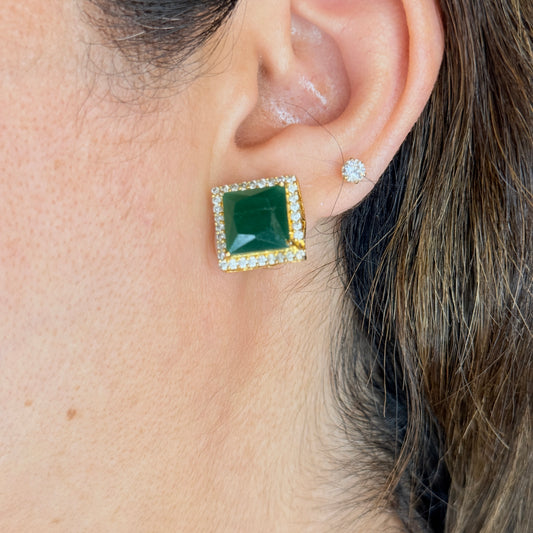 Square Studs With Precious Stones