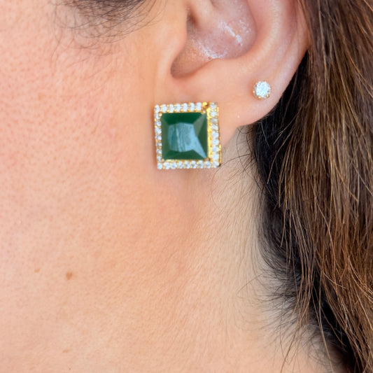 Square Studs With Precious Stones