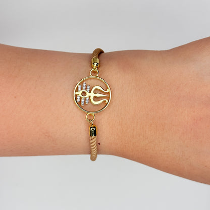 Gold Plated Rope Closure Trishul Bracelet