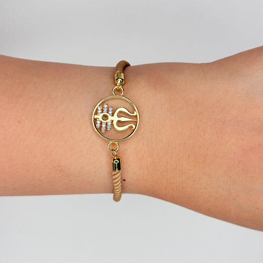Gold Plated Rope Closure Trishul Bracelet