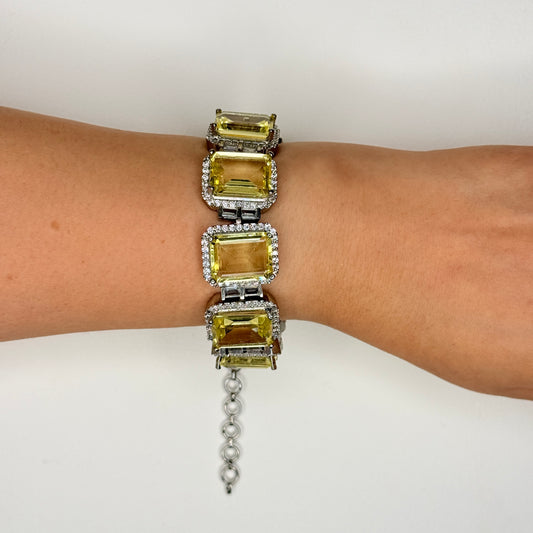 Yellow Doublet Crystal Bracelet with Zircons
