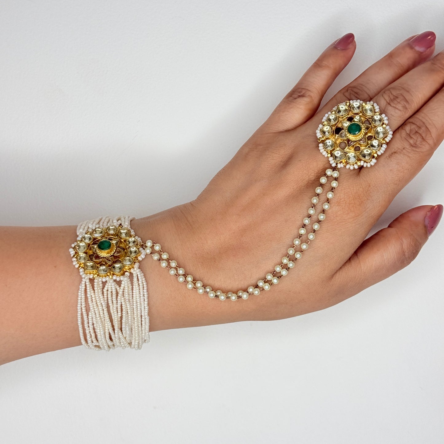 Pearl Accented Kundan Hand Harness