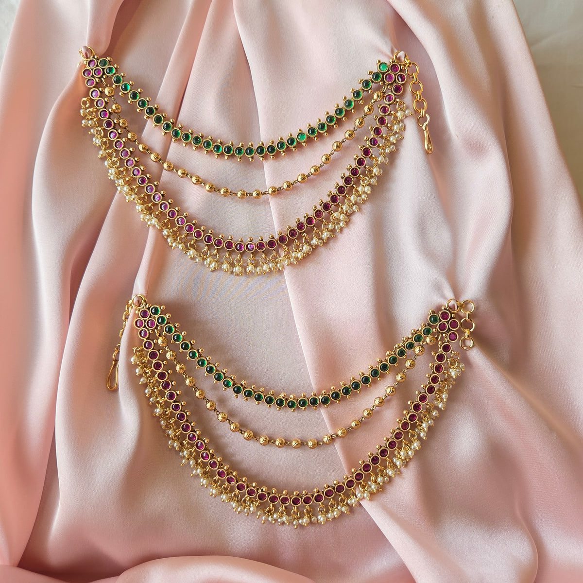 Multi-Layered Kemp Stone Ear Chains (Bahubali Sahare / Mattal)