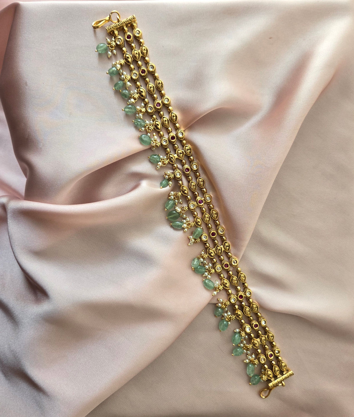 Kundan & Green Bead Multi-Layer Sheeshpatti