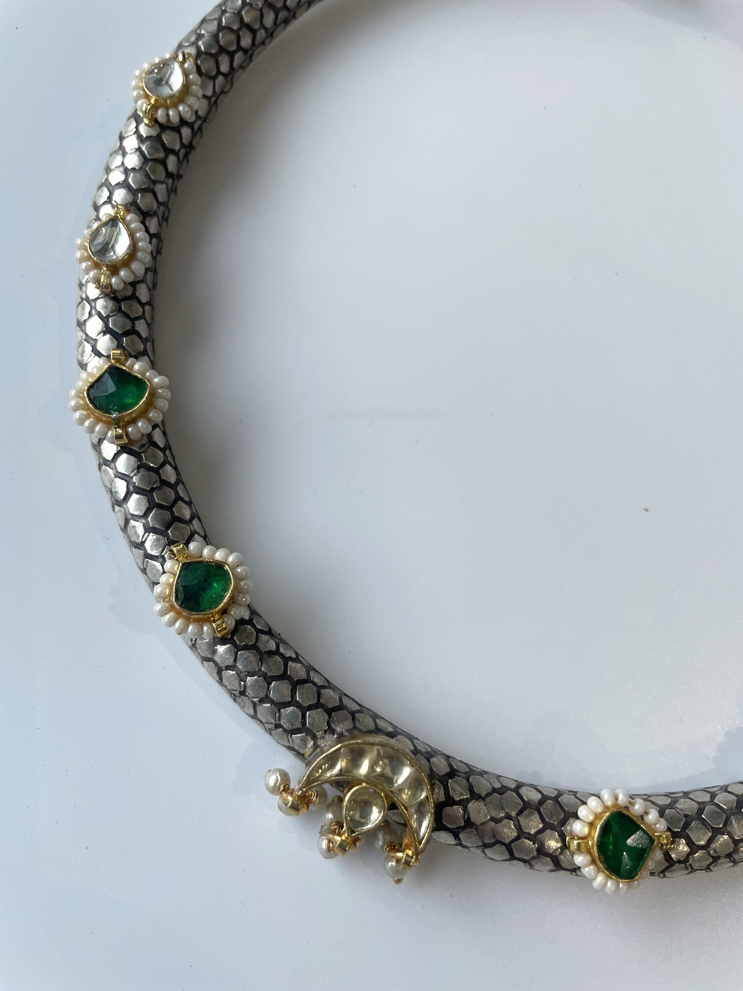 Oxidised Hasli Necklace with Kundan Studded Over